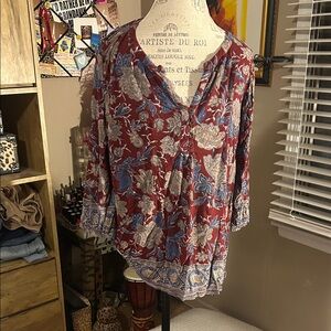 Lucky Brand Red and Blue Floral Blouse - 2X